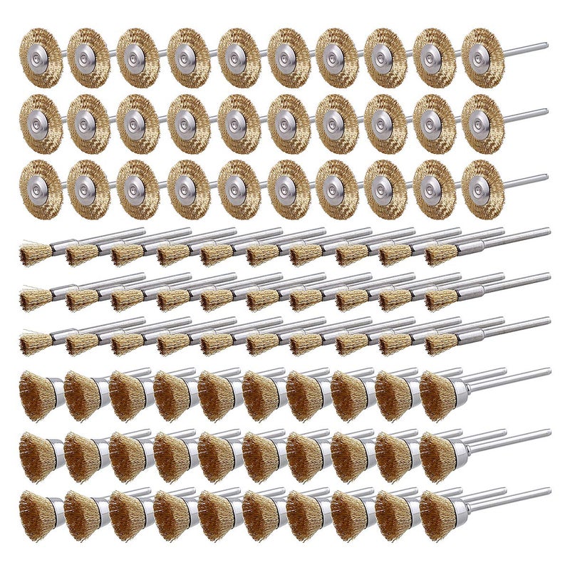Rocaris 90 Pcs Wire Brushes Set, Brass Wire Wheels Pen Brushes Set Kit Accessories for Rotary Tool - Image 1